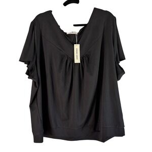 Agnes Orinda Blouse‎ Plus Size 4X V-Neck Flutter Sleeve Top Black